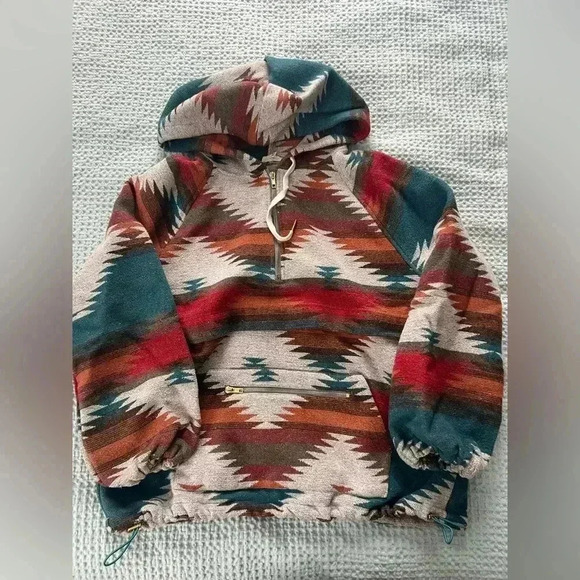 Aztec quarter zip pullover - hood, middle pocket, waist adjustable size M - Picture 1 of 2